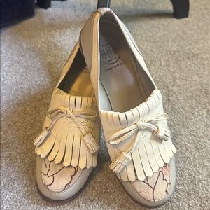 Tory Burch Women's Ruth Floral Tassel Kiltie Loafers Gray, White Sz‎ 7.5 M